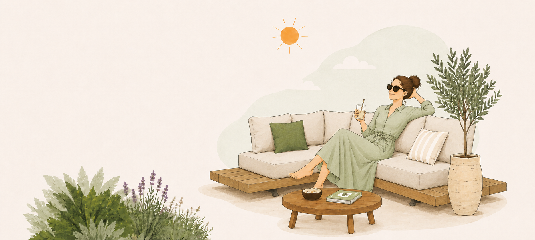 Illustratie van loungeset in tuin